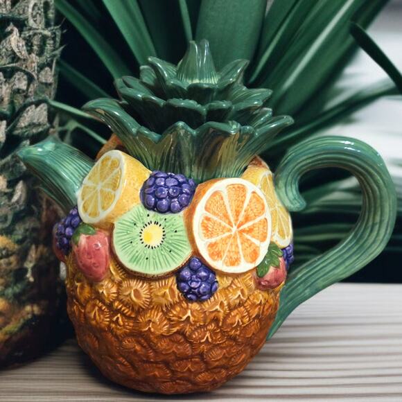 Fitz and Floyd Tango Pineapple Collection Teapot with Lid RARE Vintage - Picture 1 of 8